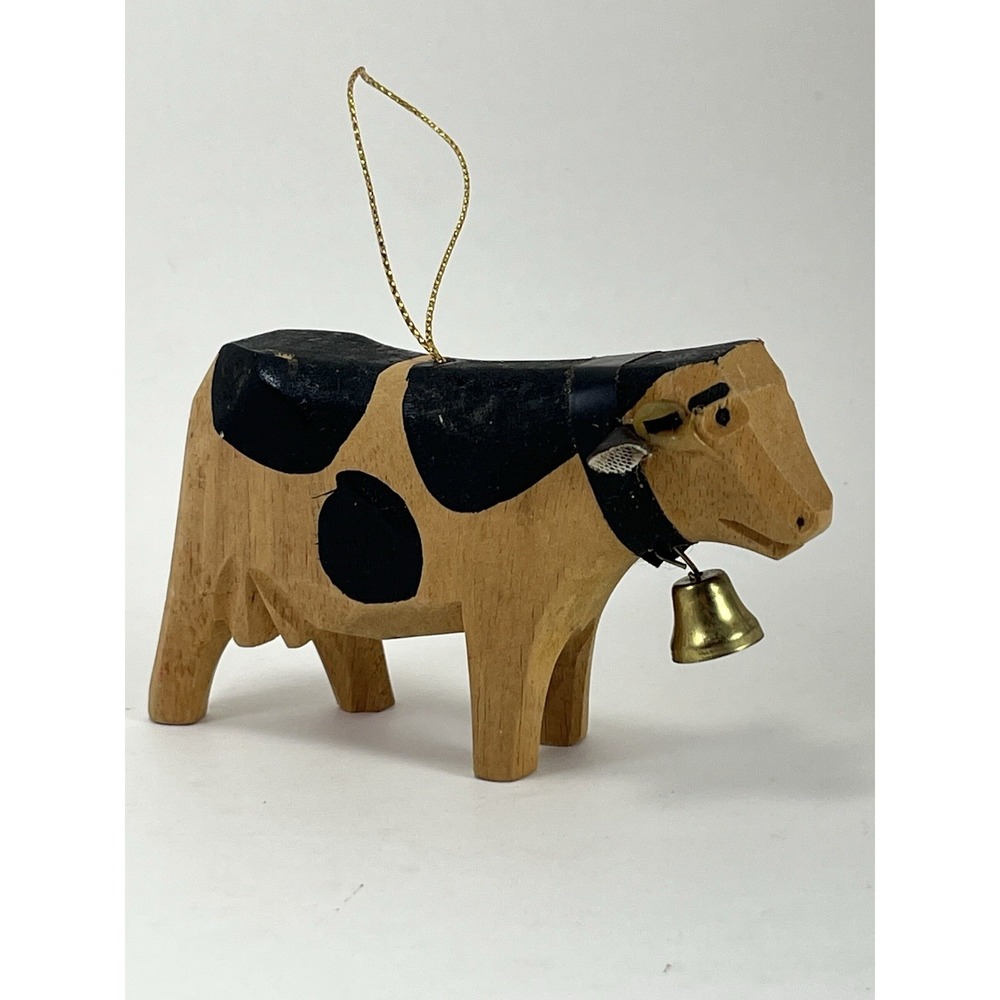 Vintage Trauffer Cow Switzerland Christmas Ornament Wooden Swiss Folk Art Rustic